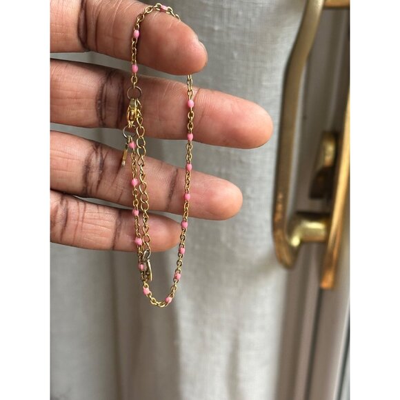 Womens Steel Ankle Bracelet Pink Accents Beach Wear Fashion Jewelry Boho Chic - Picture 10 of 10